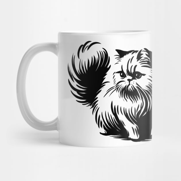 Stick figure of Persian cat in black ink by WelshDesigns